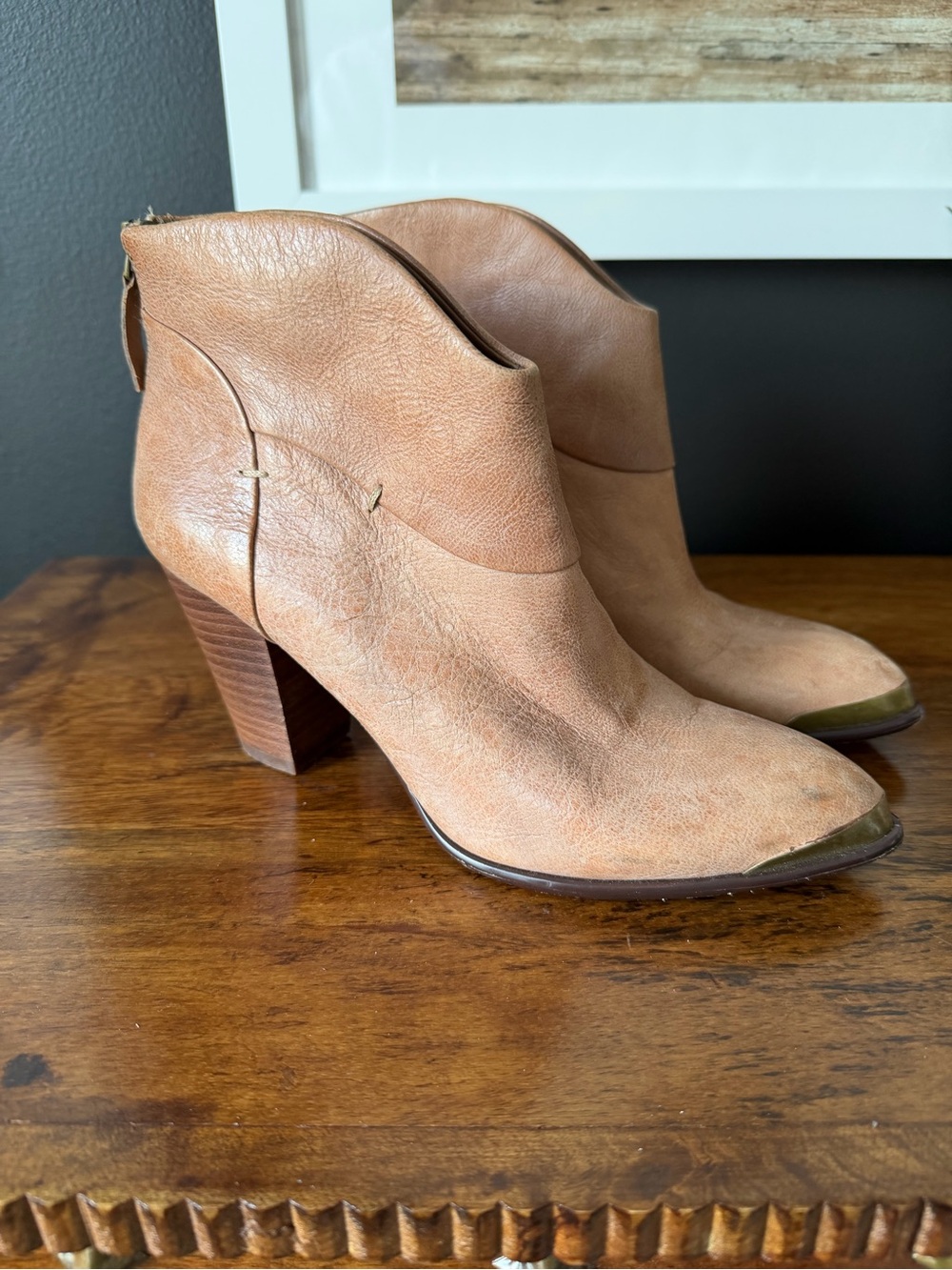 B. Makowsky Tan Leather Women’s Ankle Boots - Stylish Western-Inspired Heel